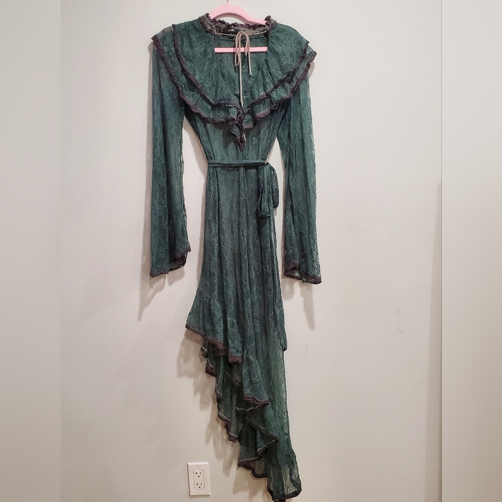 AFRM Green Lace Sheer Assymetrical Dress sz L NWOT